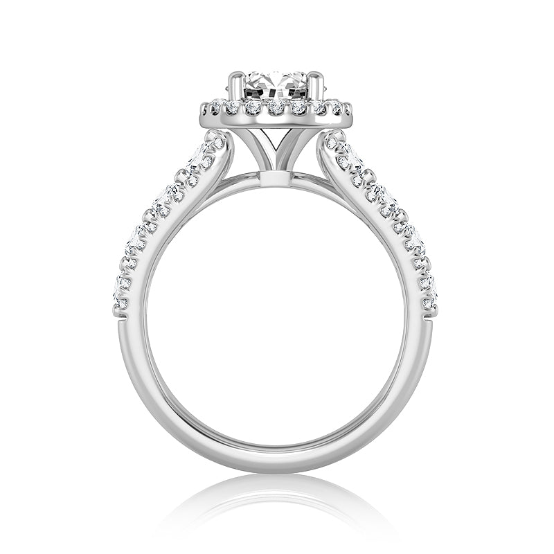 Diamond Engagement Ring 1 ct Center-rd Side-rd 14k White Gold