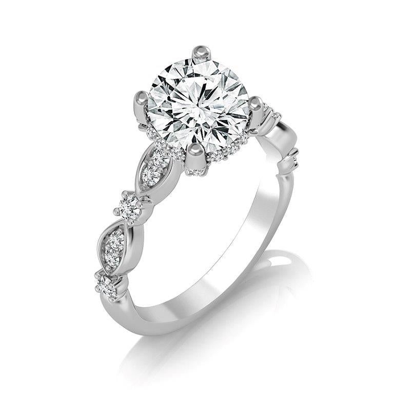 Diamond Engagement Ring 0.33 ct Center-rd Side-rd 14k White Gold
