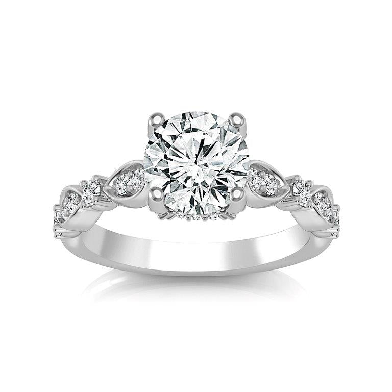 Diamond Engagement Ring 0.33 ct Center-rd Side-rd 14k White Gold