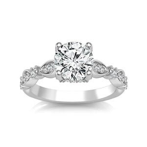 Diamond Engagement Ring 0.33 ct Center-rd Side-rd 14k White Gold