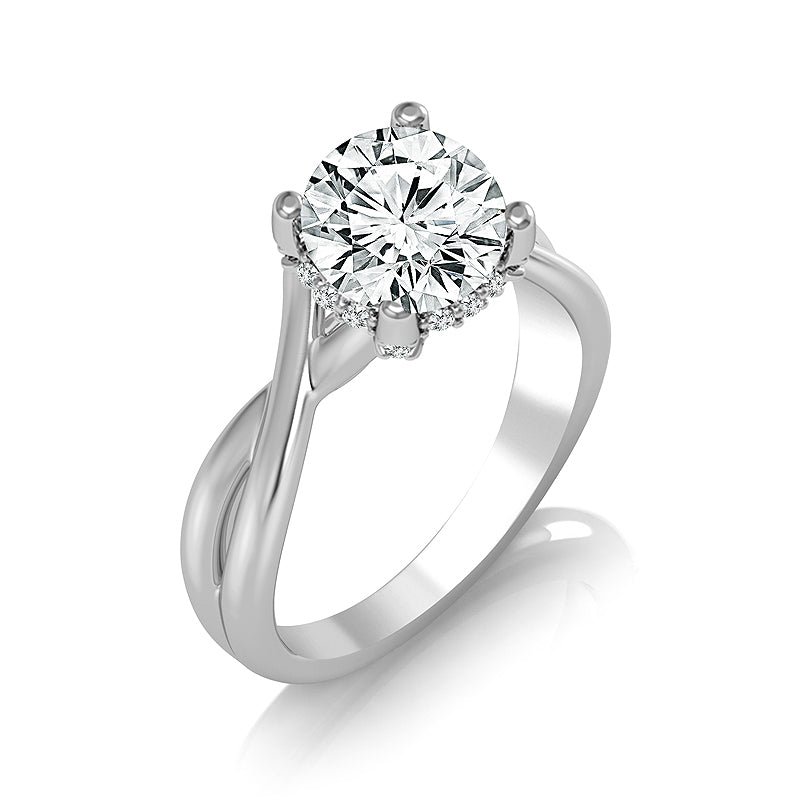 Diamond Engagement Ring 0.10 ct Center-rd Side-rd 14k White Gold