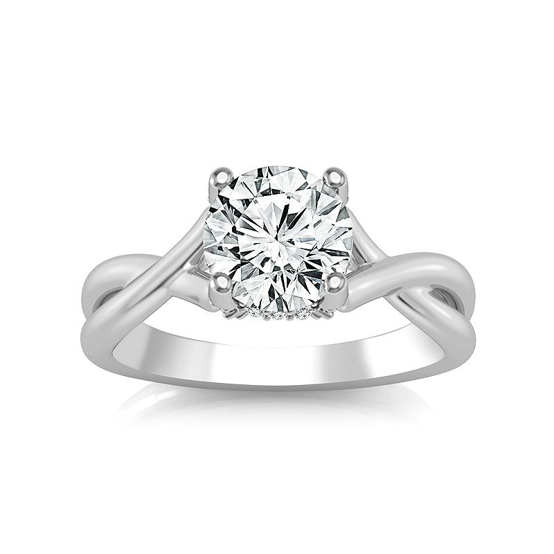 Diamond Engagement Ring 0.10 ct Center-rd Side-rd 14k White Gold
