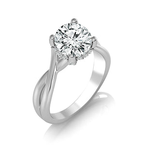 Diamond Engagement Ring 0.10 ct Center-rd Side-rd 14k White Gold