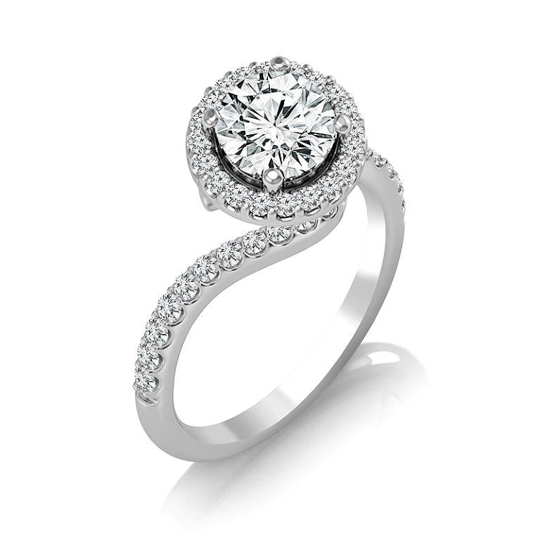 Diamond Engagement Ring 0.40 ct Center-rd Side-rd 14k White Gold