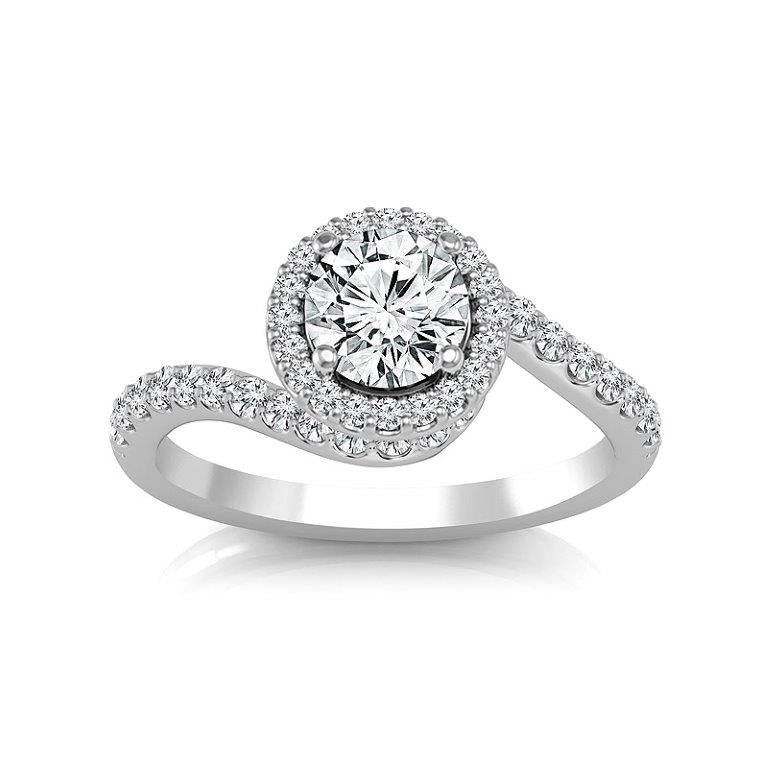 Diamond Engagement Ring 0.40 ct Center-rd Side-rd 14k White Gold
