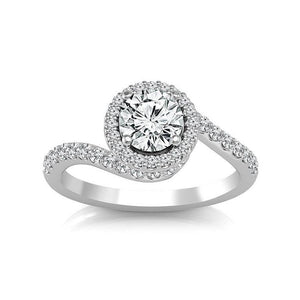 Diamond Engagement Ring 0.40 ct Center-rd Side-rd 14k White Gold
