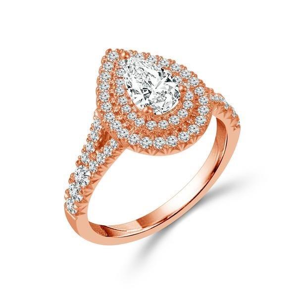 Diamond Engagement Ring 0.63 ct Center-pear Side-rd 18k Rose Gold