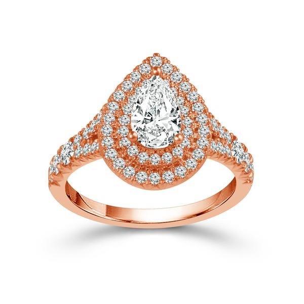 Diamond Engagement Ring 0.63 ct Center-pear Side-rd 18k Rose Gold