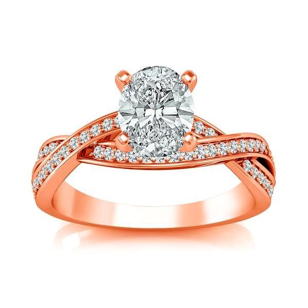 Diamond Engagement Ring 0.20 ct Center-oval Side-rd 18k Rose Gold