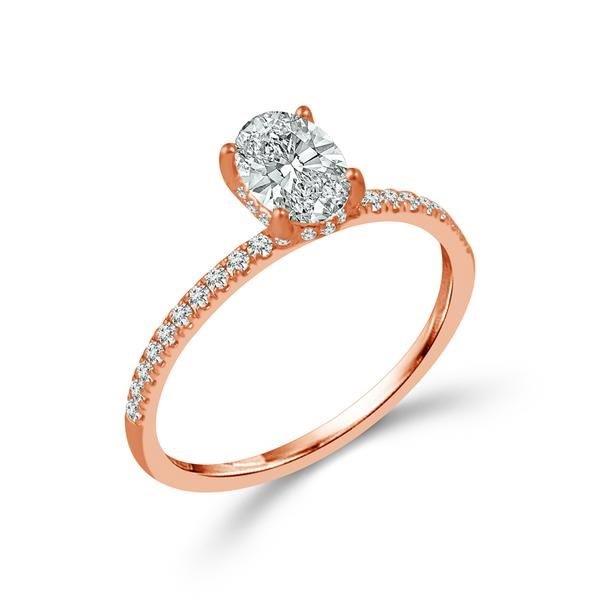 Diamond Engagement Ring 0.25 ct Center-oval Side-rd 18k Rose Gold