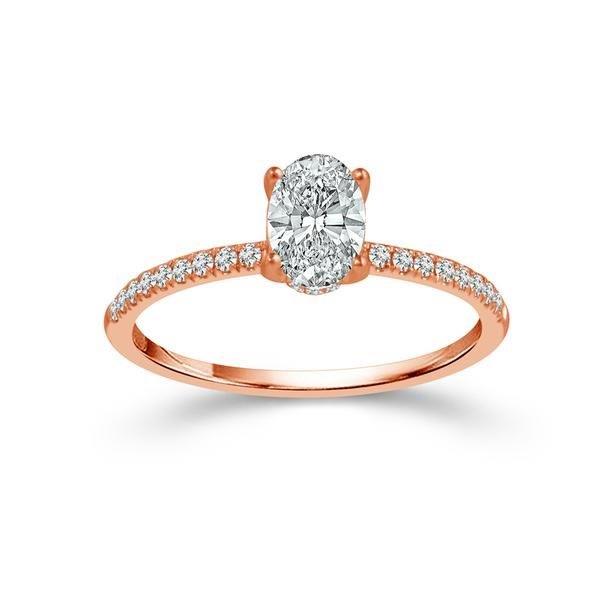 Diamond Engagement Ring 0.25 ct Center-oval Side-rd 18k Rose Gold
