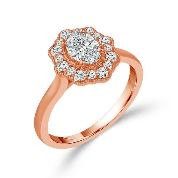 Diamond Engagement Ring 0.33 ct Center-oval Side-rd 18k Rose Gold