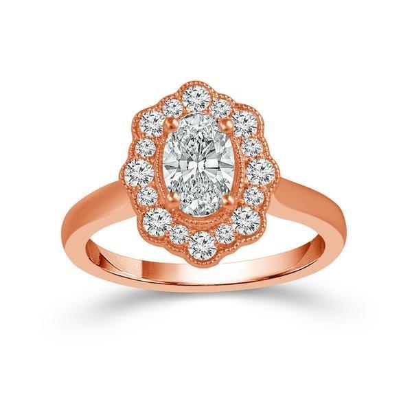 Diamond Engagement Ring 0.33 ct Center-oval Side-rd 18k Rose Gold