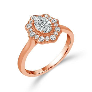 Diamond Engagement Ring 0.33 ct Center-oval Side-rd 18k Rose Gold