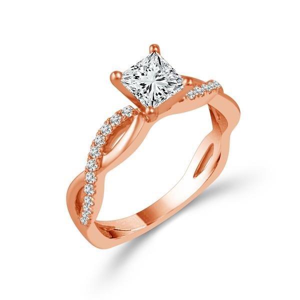 Diamond Engagement Ring 0.17 ct Center-pr Side-rd 18k Rose Gold