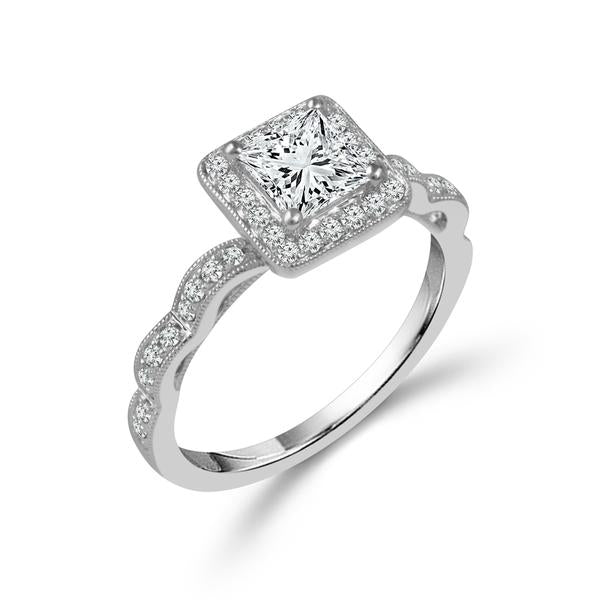 Diamond Engagement Ring 0.33 ct Center-pr Side-rd 18k White Gold