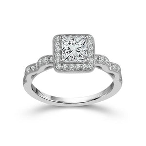 Diamond Engagement Ring 0.33 ct Center-pr Side-rd 18k White Gold