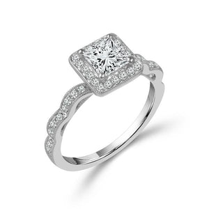 Diamond Engagement Ring 0.33 ct Center-pr Side-rd 18k White Gold