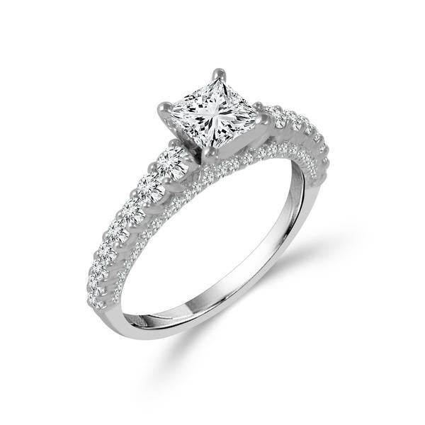 Diamond Engagement Ring 0.75 ct Center-pr Side-rd 18k White Gold