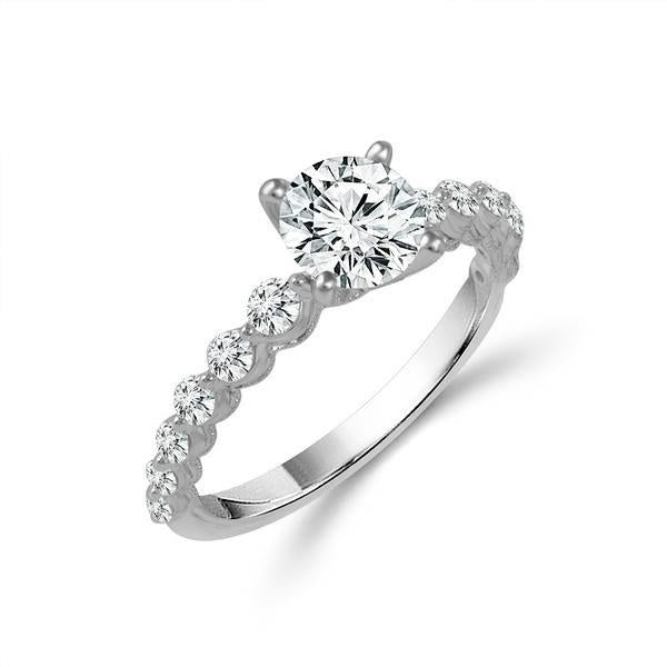 Diamond Engagement Ring 0.50 ct Center-rd Side-rd 18k White Gold