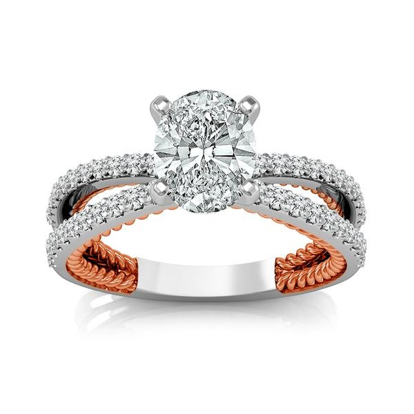 Diamond Engagement Ring 0.33 ct Center-oval Side-rd 18k White Gold