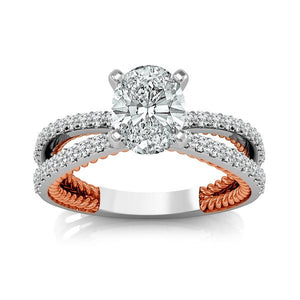 Diamond Engagement Ring 0.33 ct Center-oval Side-rd 18k White Gold