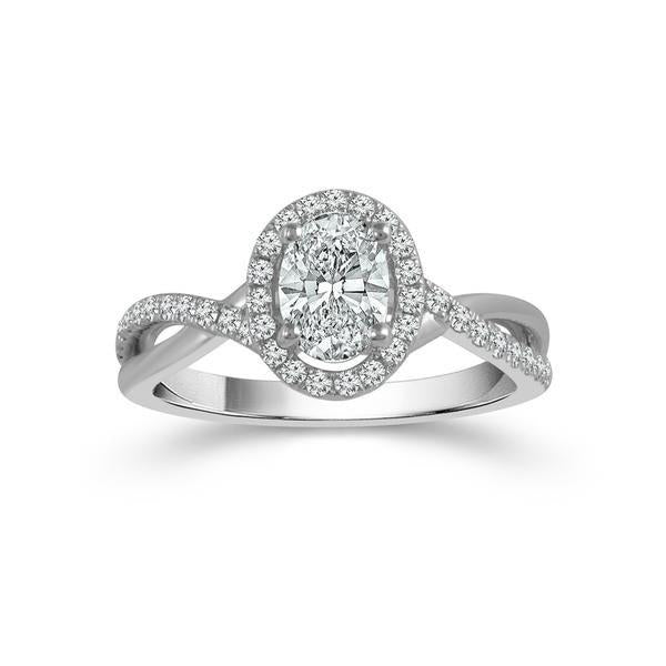 Diamond Engagement Ring 0.33 ct Center-oval Side-rd 18k White Gold