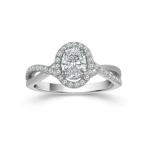 Diamond Engagement Ring 0.33 ct Center-oval Side-rd 18k White Gold