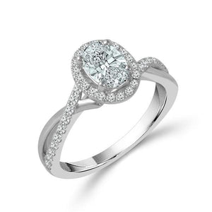 Diamond Engagement Ring 0.33 ct Center-oval Side-rd 18k White Gold