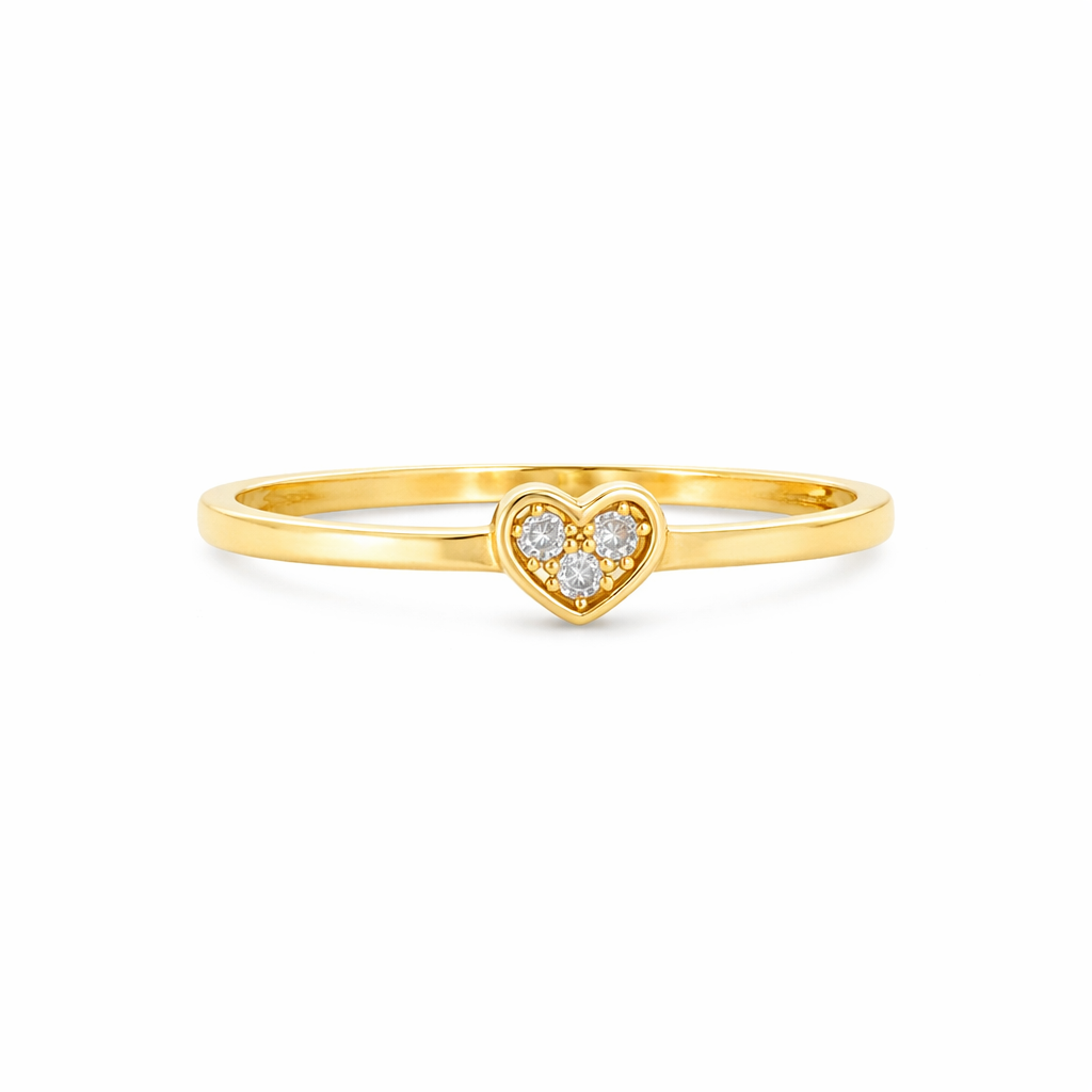 14K Yellow Gold Heart Ring with Round Brilliant Cubic Zirconia Stones
