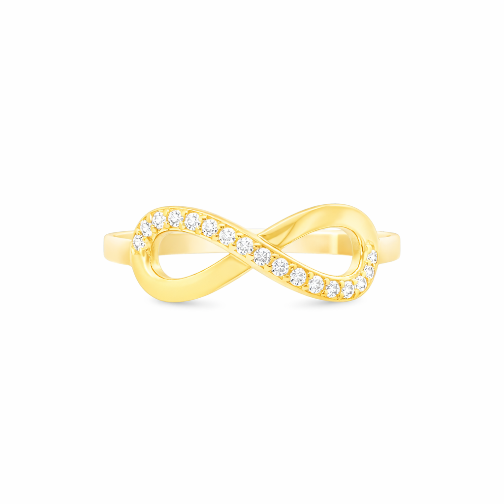 14K Yellow Gold Infinity Band Ring with Brilliant Cut Cubic Zirconia Stones