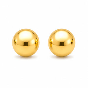 Pair of gold spherical earrings on a white background