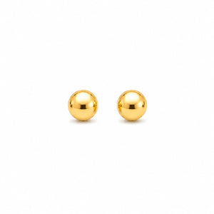 Pair of gold spherical stud earrings on a white background