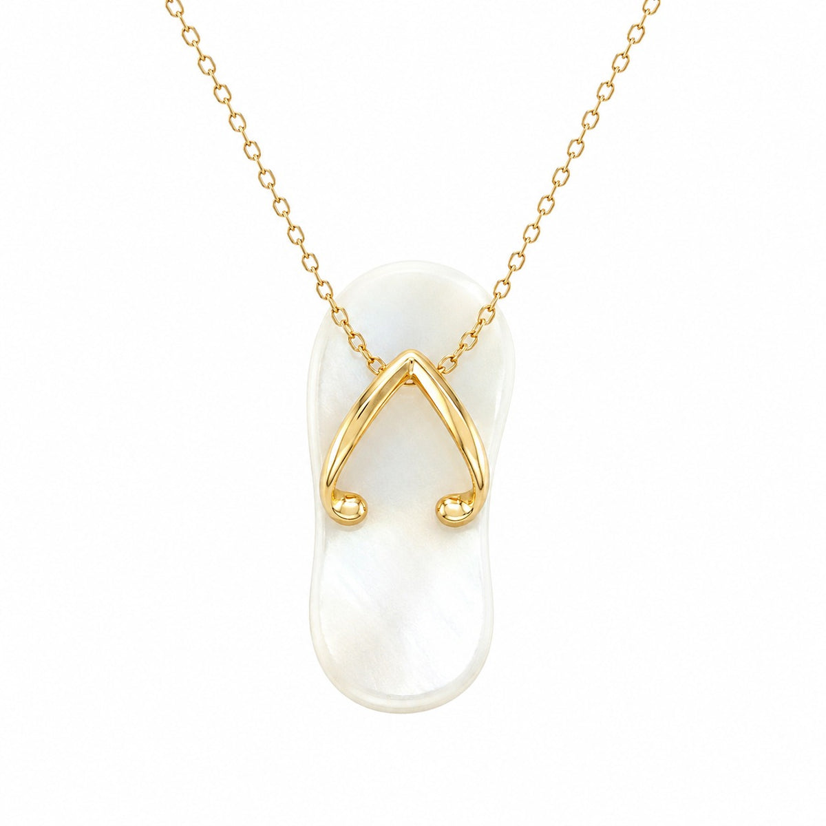 Gold flip-flop pendant on a white background
