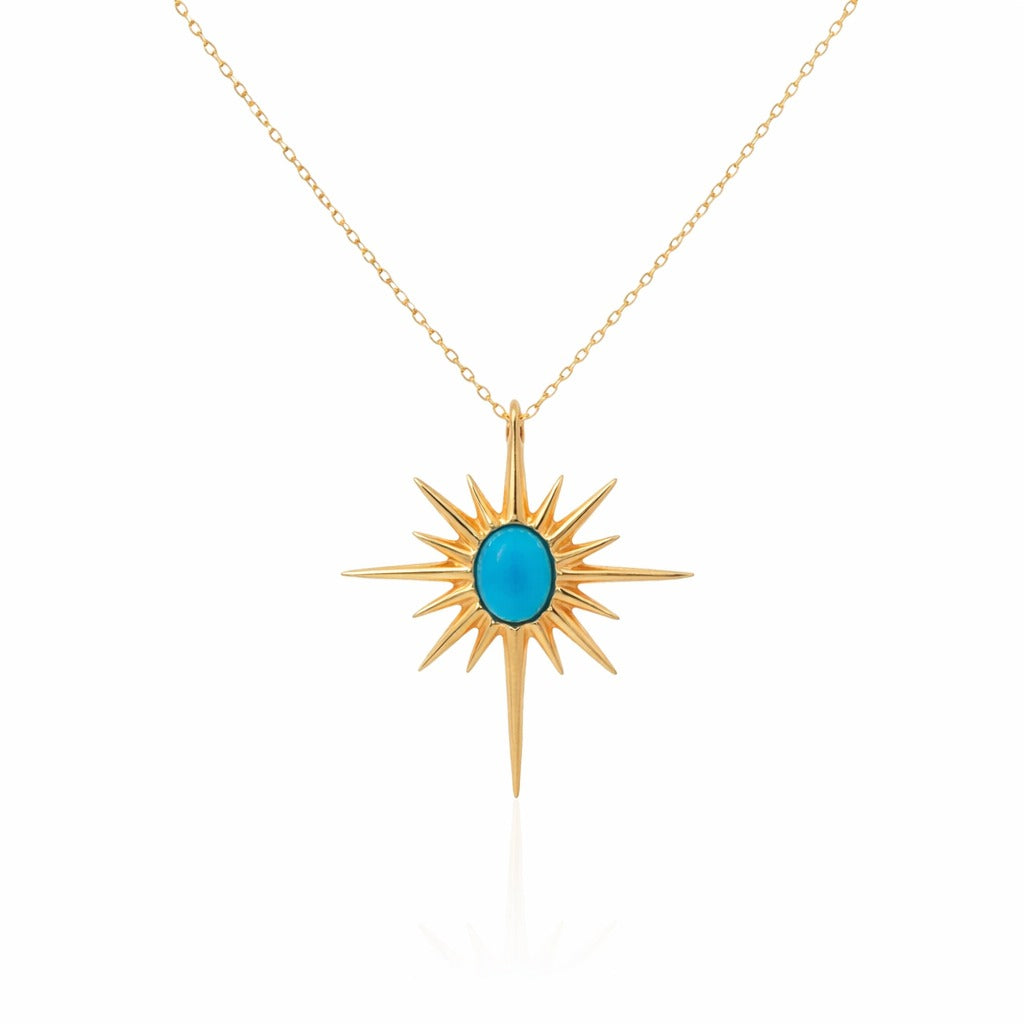 14K Oval Turquoise Cabochon Charm Necklace
