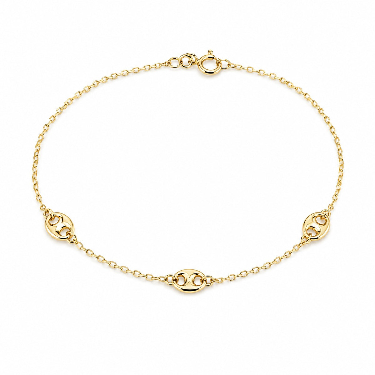 Gold bracelet on a white background