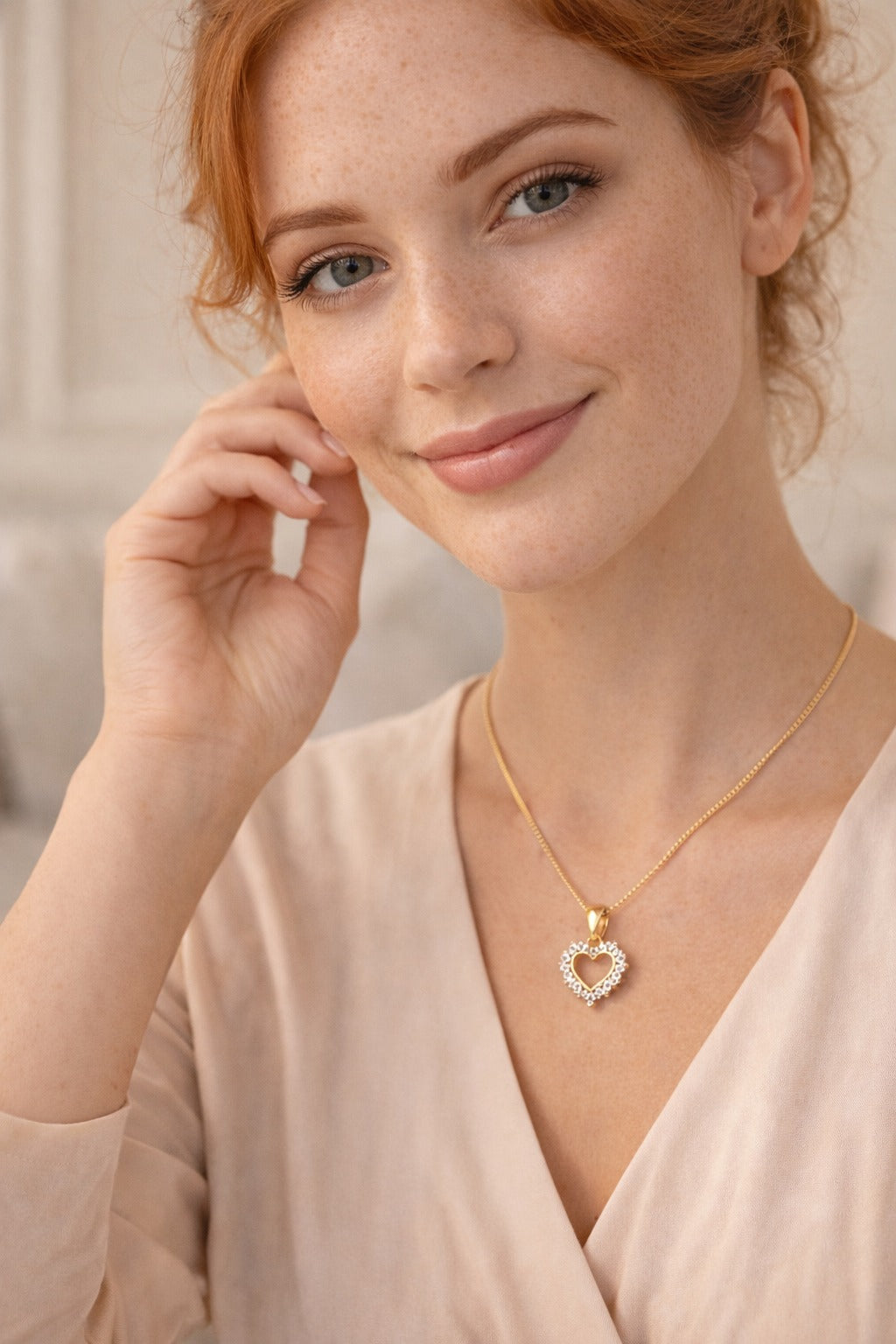 14K Yellow Gold Heart Pendant with Cubic Zirconia Accent