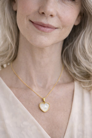 14K Gold Heart Pearl Pendant and Necklace & Stud Set