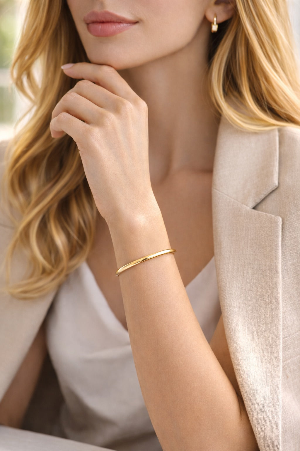 14K Solid Yellow Gold Slim Hinged Bangle