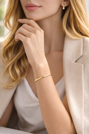 14K Solid Yellow Gold Slim Hinged Bangle