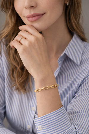 14k Yellow Gold Rectangular Link Bangle Bracelet