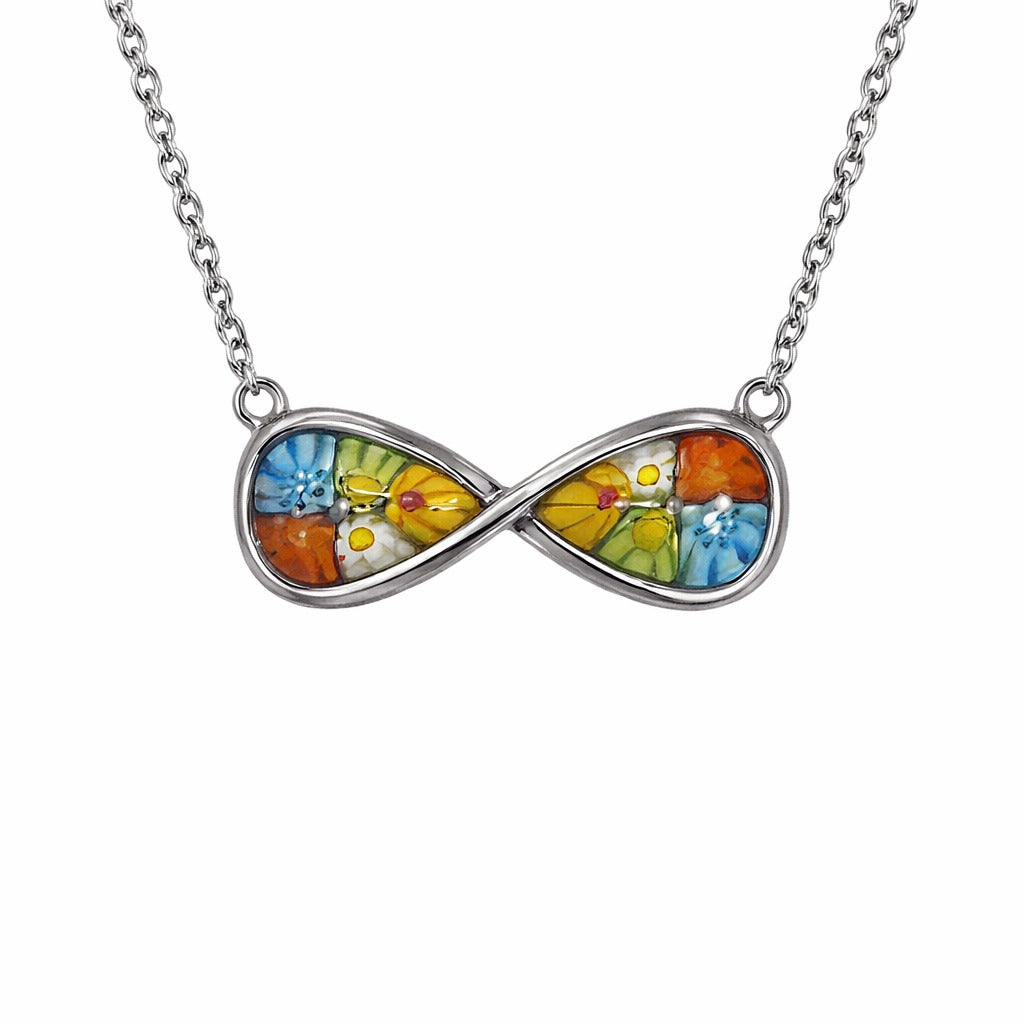 Infinite necklace with floral design on a white background