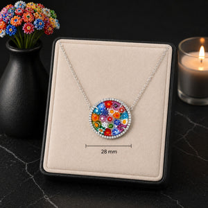 Murano Glass Millefiori Round Pendant Necklace
