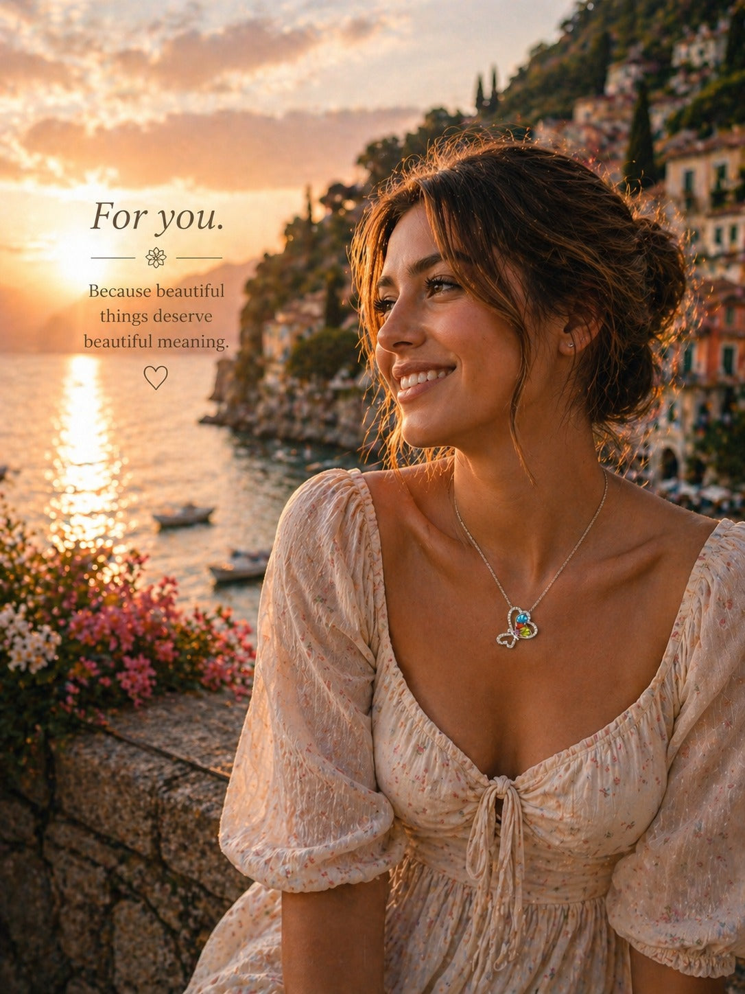 Woman in a scenic location with text overlay