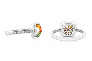 Square floral glass ring with crystal band detail