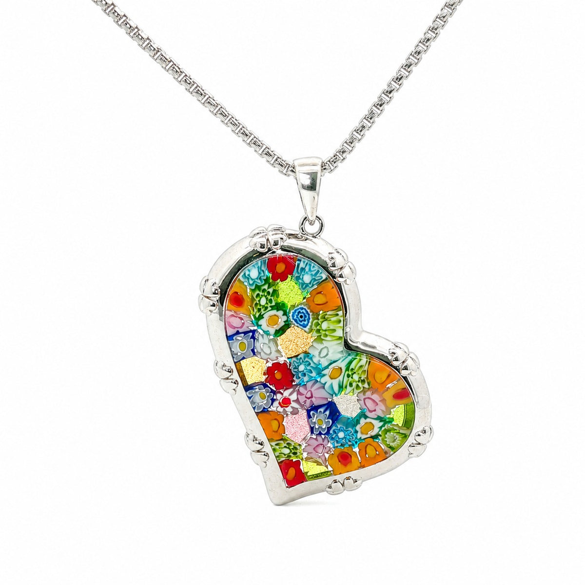 Colorful heart-shaped pendant on a white background