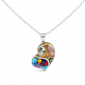 Murano Millefiori Glass Heart Pendant Necklace