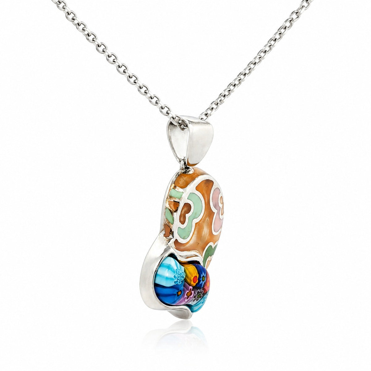 Murano Millefiori Glass Heart Pendant Necklace