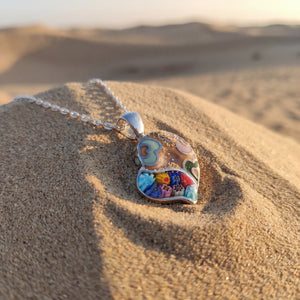 Murano Millefiori Glass Heart Pendant Necklace