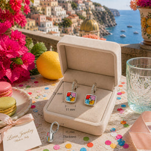 Murano Millefiori Square Leverback Earrings in 925 Sterling Silver